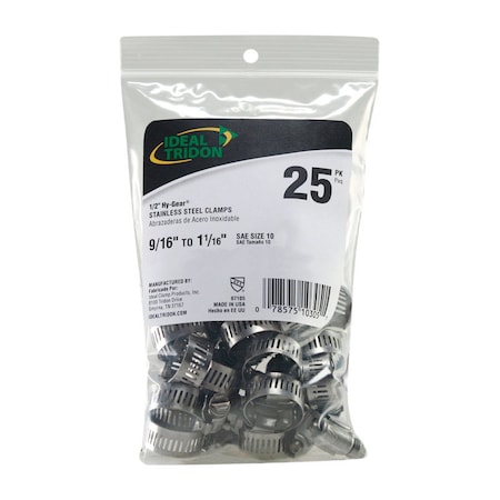 Ideal Tridon Ideal Tridon 1/2 in. 1-1/16 in. SAE 10 Silver Hose Clamp Stainless Steel Band, PK25 6710550